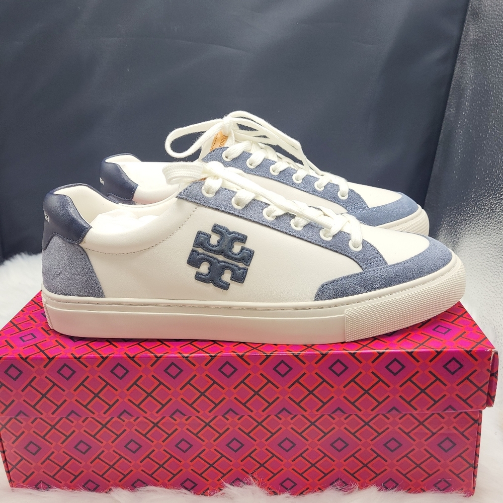 Tory Burch Cream and Blue Casual Sneakers